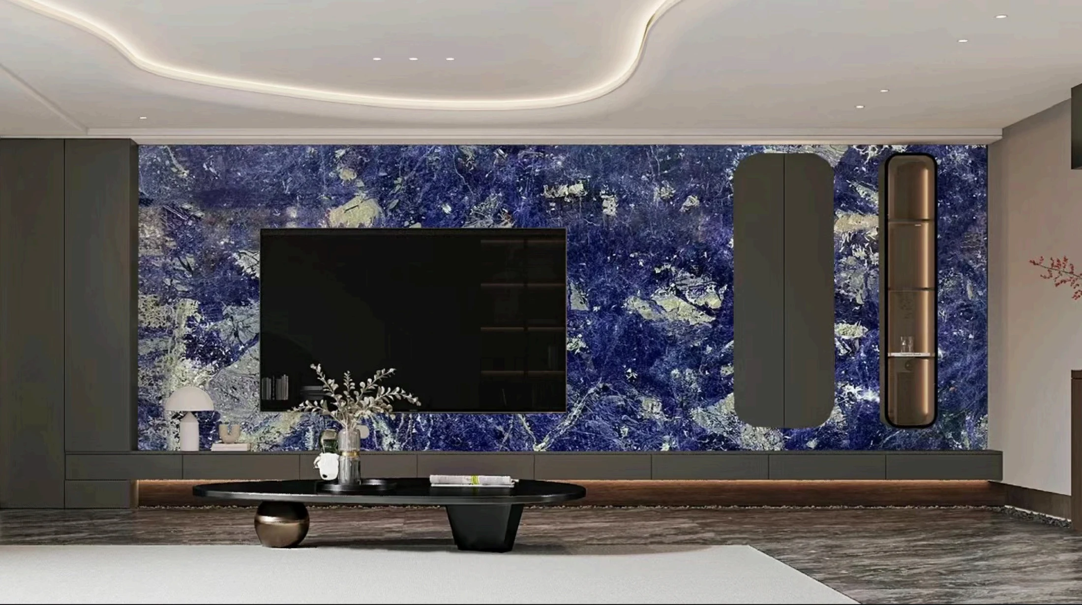 Bolivia Blue stone feature wall in a contemporary living space
