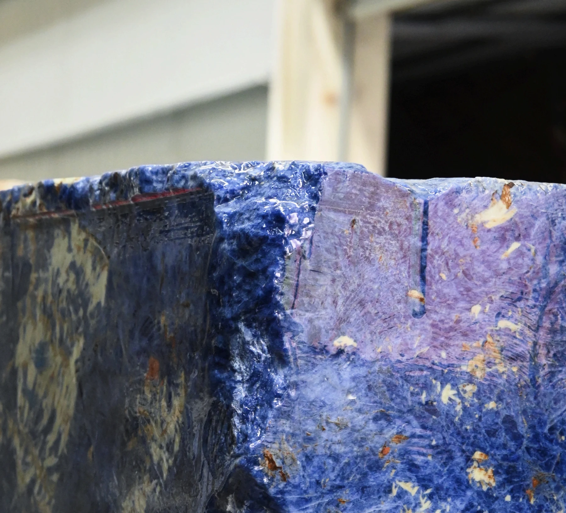 Raw blue stone with natural mineral variations